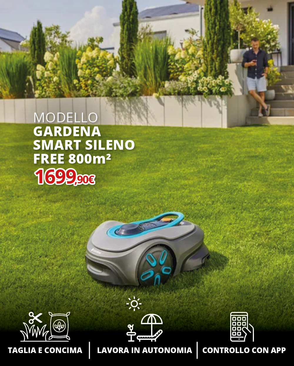 Modello Gardena Smart SILENO free 800m² Modello Gardena Smart SILENO free 800m²